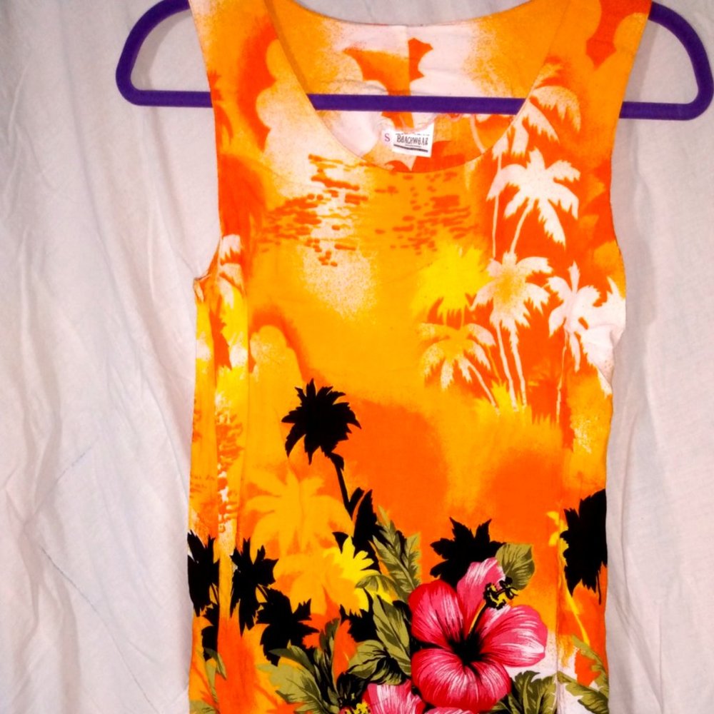 Bright Floral Rayon Hawaiian Island Dress (S)